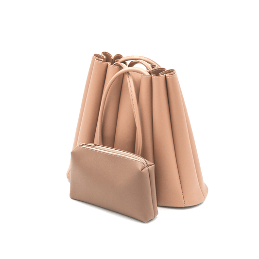 Shoulder Bag - Pleated Tote-Biscuit