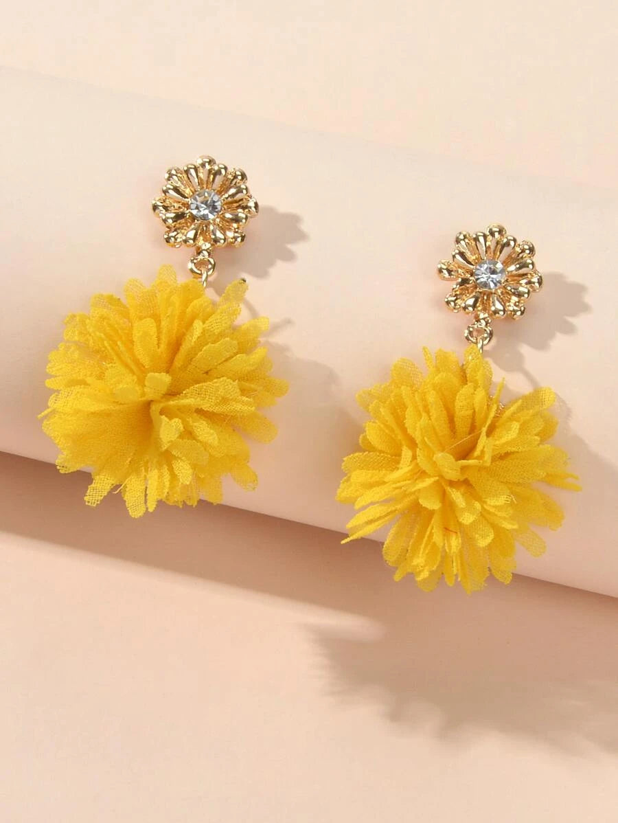 Fabric Flower Charm Drop Earrings