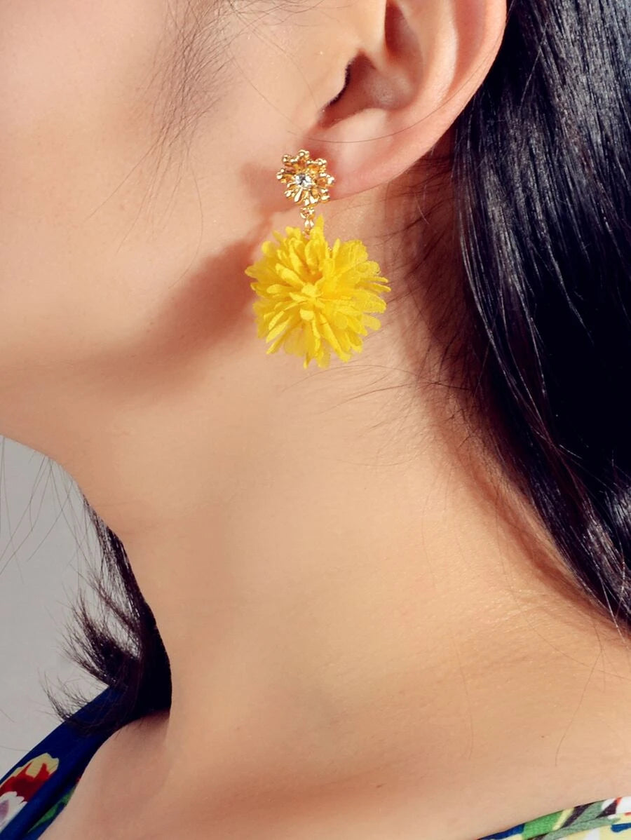 Fabric Flower Charm Drop Earrings