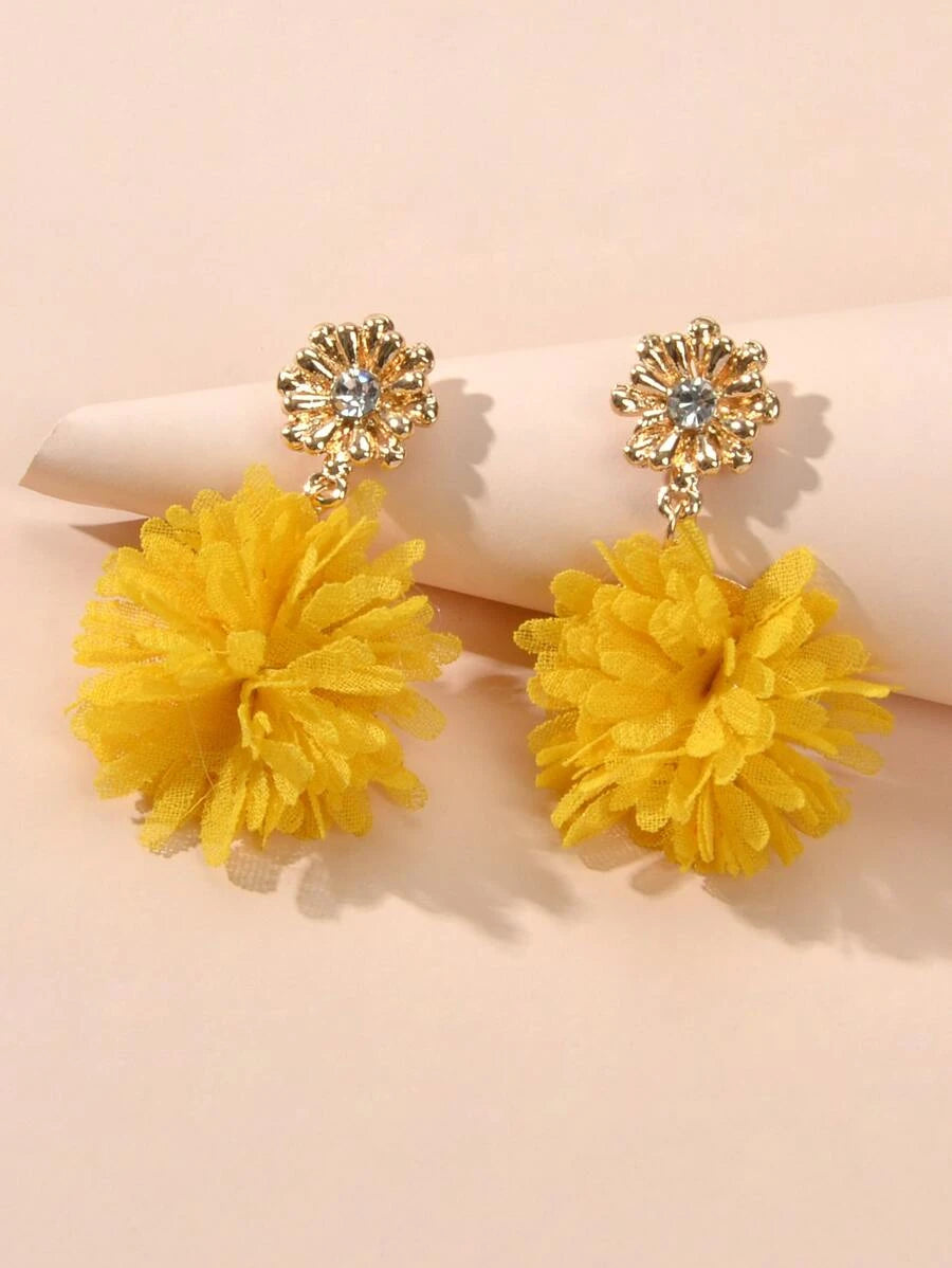 Fabric Flower Charm Drop Earrings