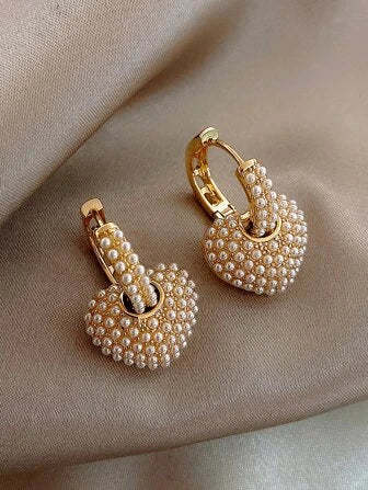 Faux Pearl Decor Heart Drop Earrings