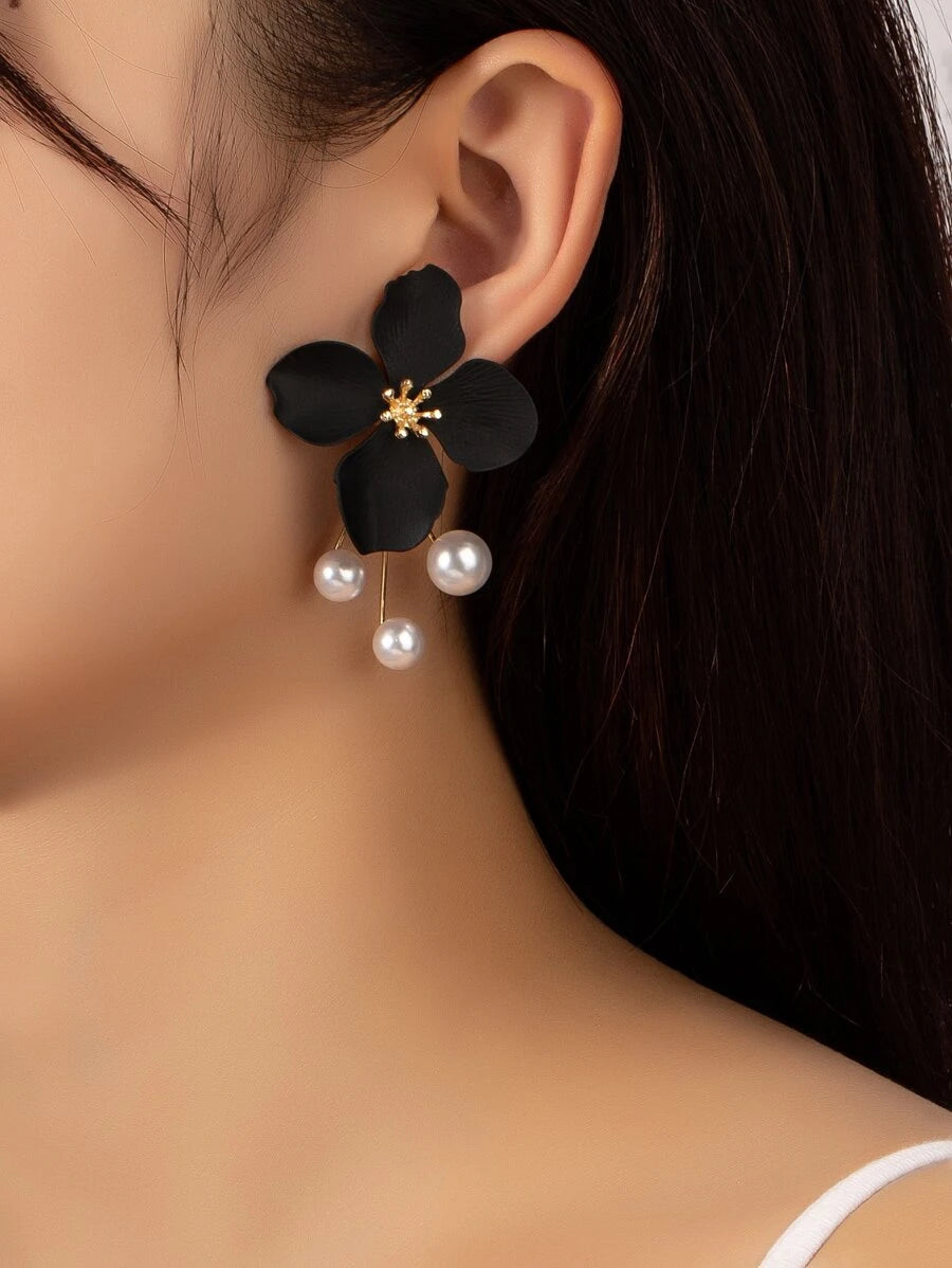 Flower & Faux Pearl Decor Earring Jackets