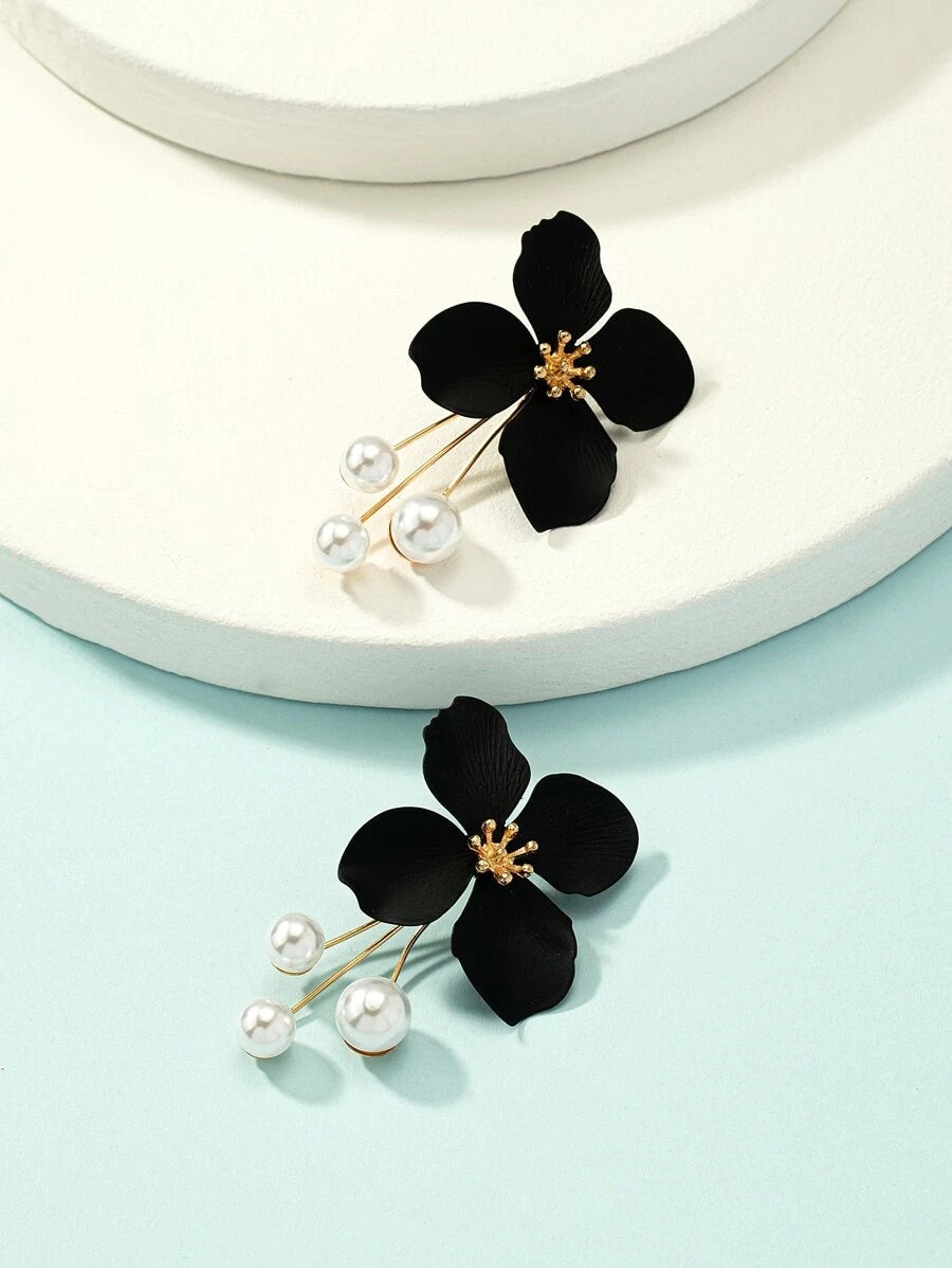 Flower & Faux Pearl Decor Earring Jackets