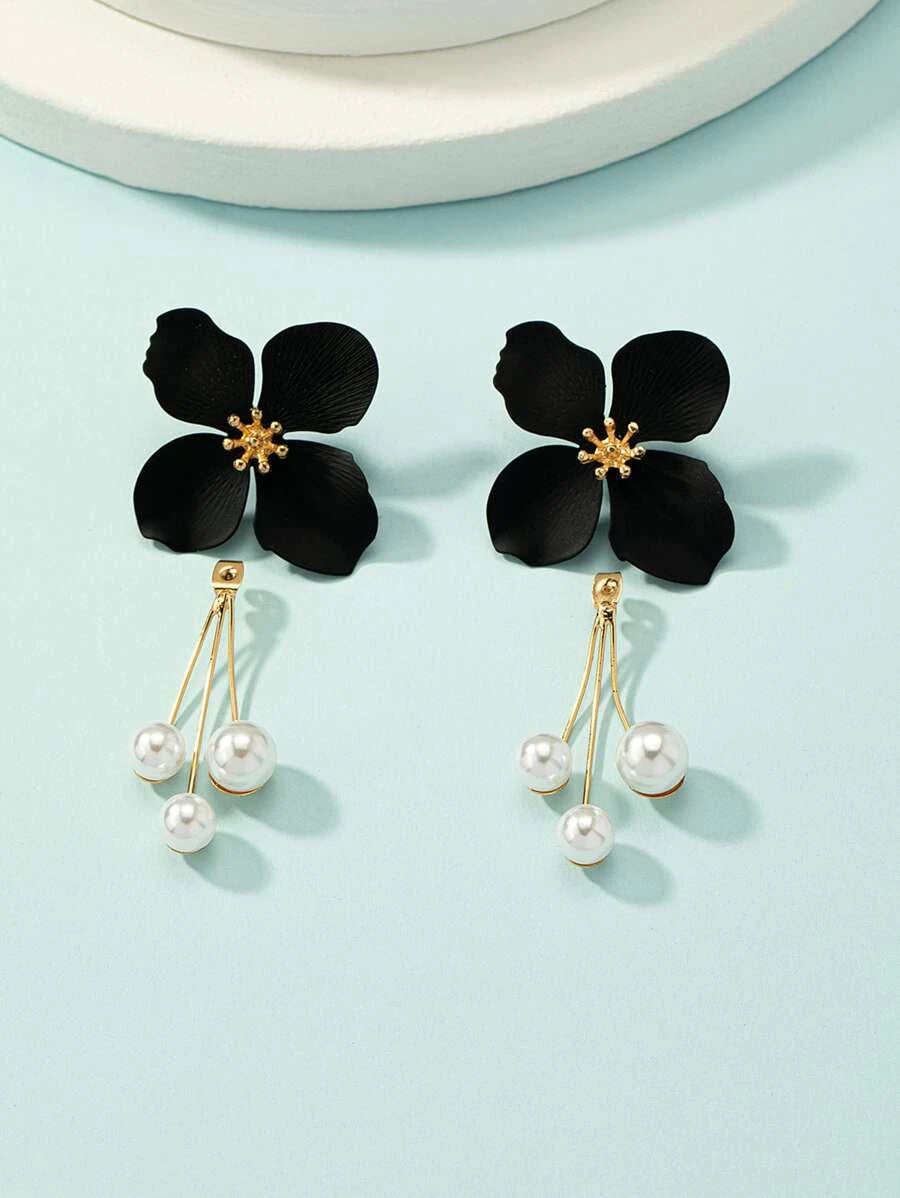 Flower & Faux Pearl Decor Earring Jackets