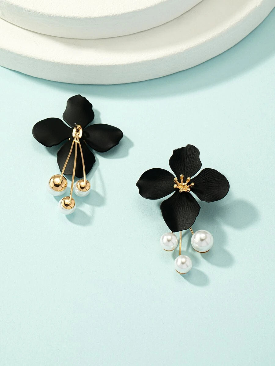 Flower & Faux Pearl Decor Earring Jackets