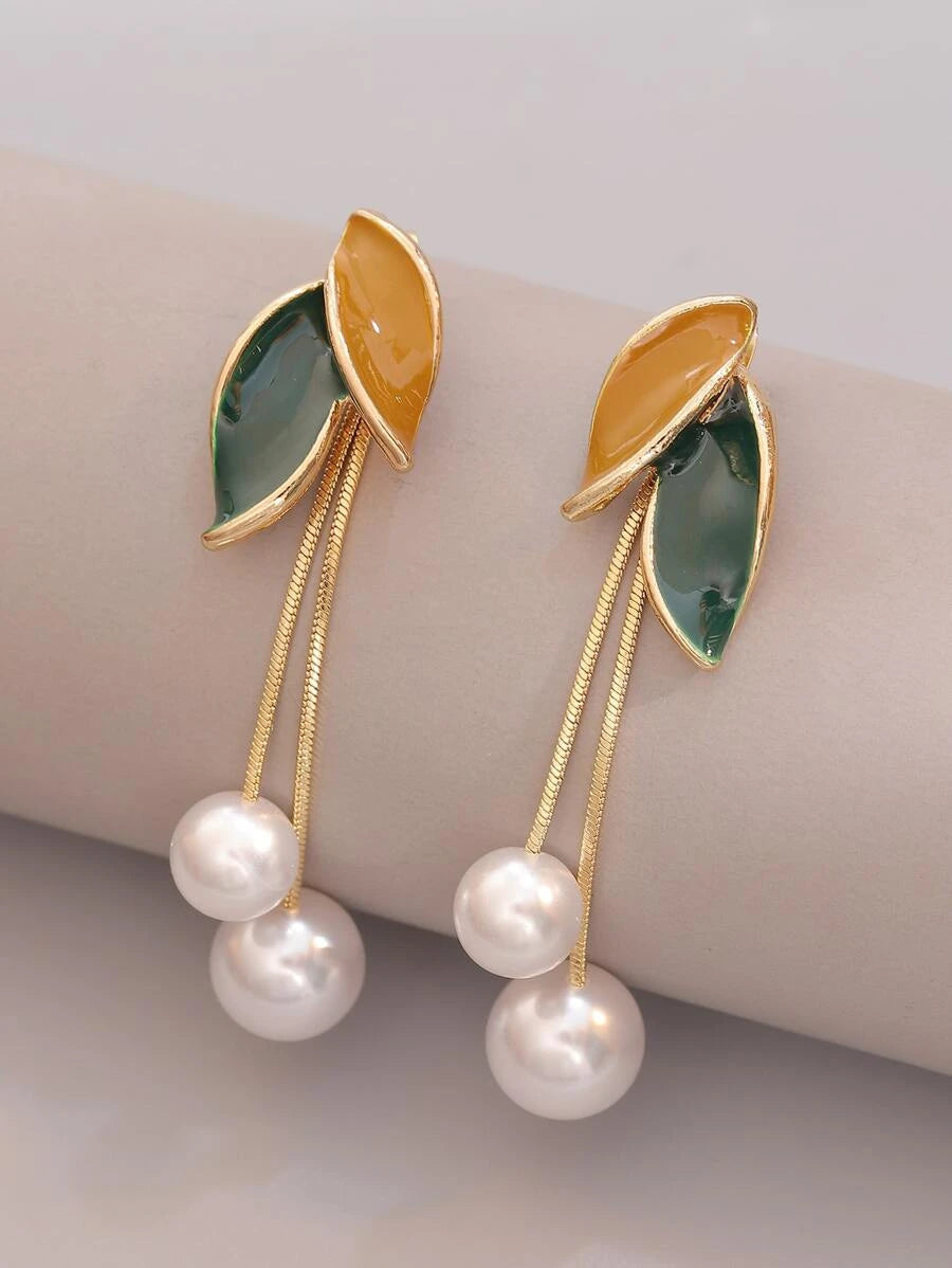 Leaf & Faux Pearl Decor Earring Jackets