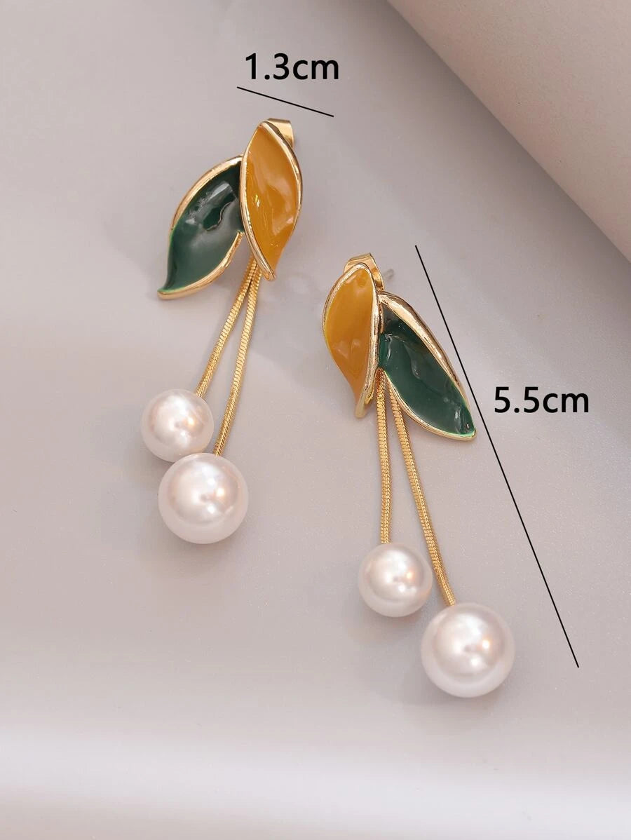 Leaf & Faux Pearl Decor Earring Jackets