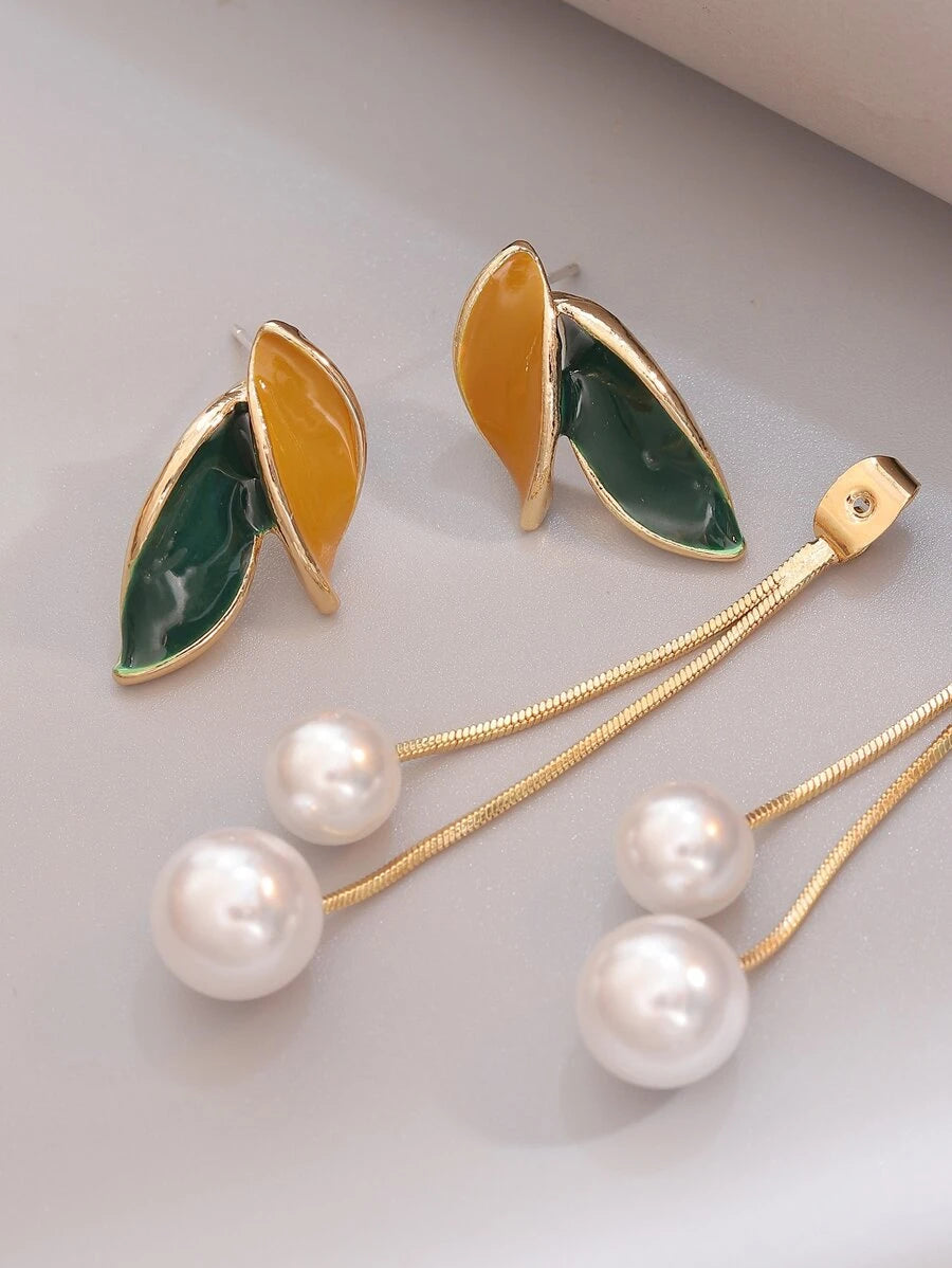 Leaf & Faux Pearl Decor Earring Jackets