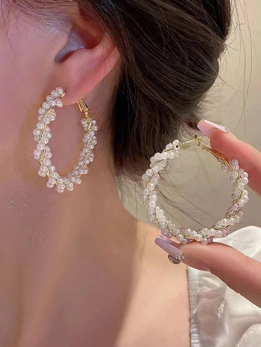 Faux Pearl Hoop Earrings