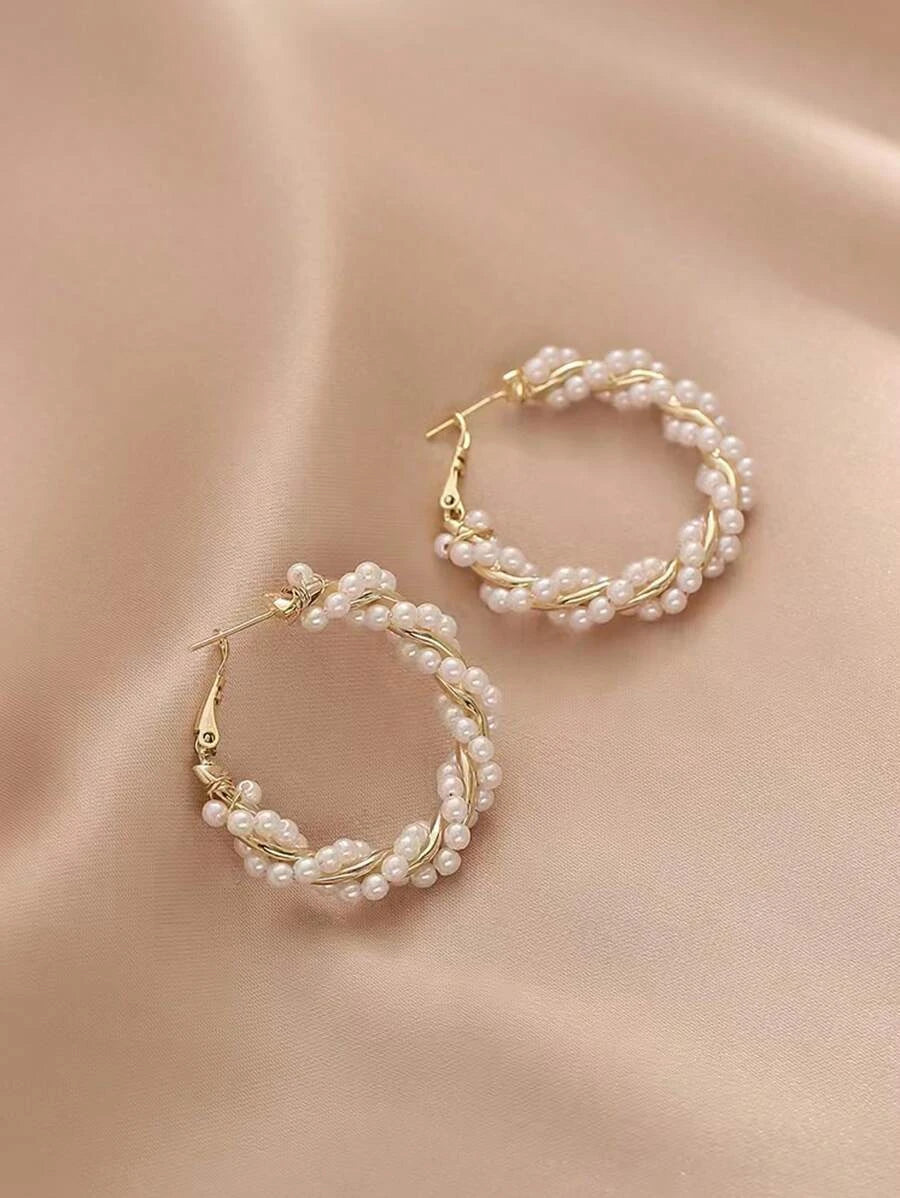 Faux Pearl Hoop Earrings