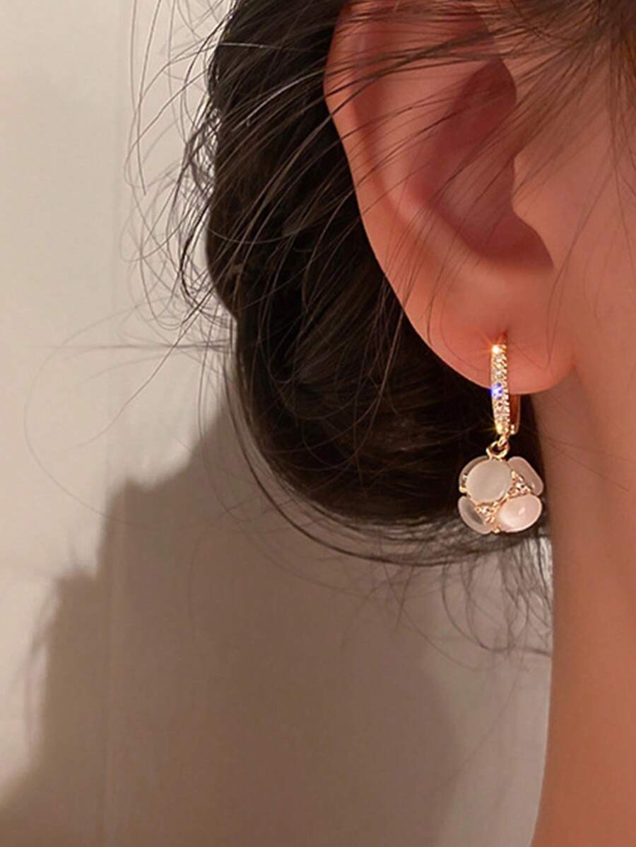 Rhinestone Decor Round Drop Earrings