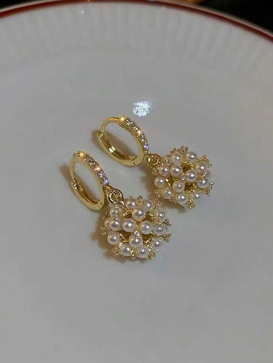 Faux Pearl & Cubic Zirconia Earrings