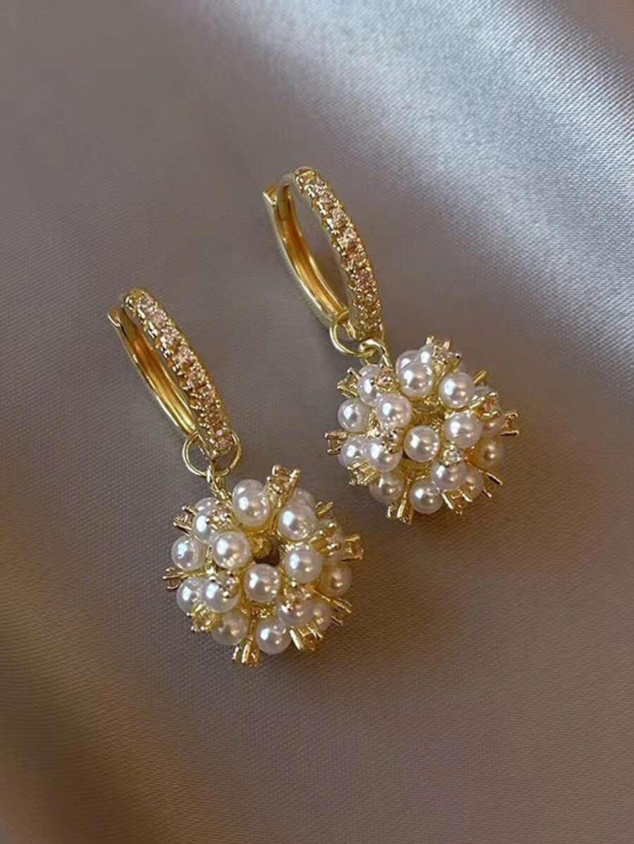 Faux Pearl & Cubic Zirconia Earrings