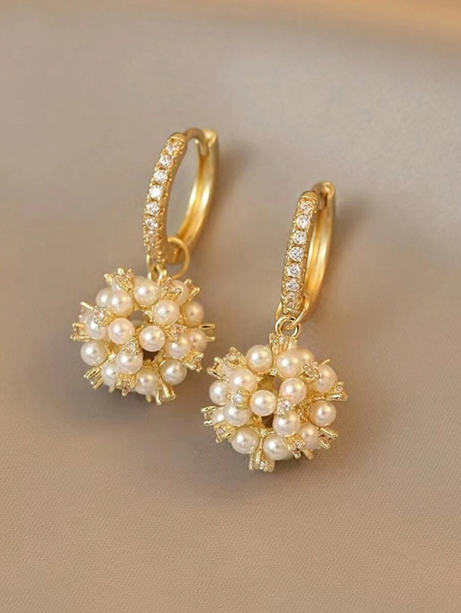 Faux Pearl & Cubic Zirconia Earrings