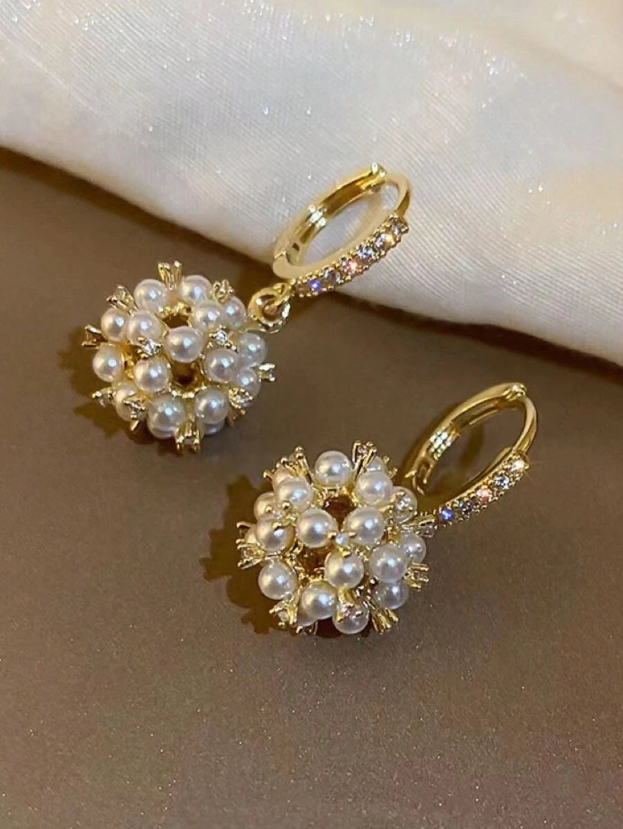 Faux Pearl & Cubic Zirconia Earrings