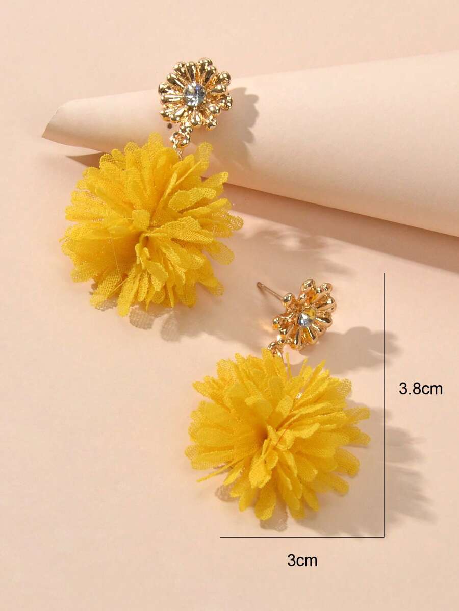 Fabric Flower Charm Drop Earrings