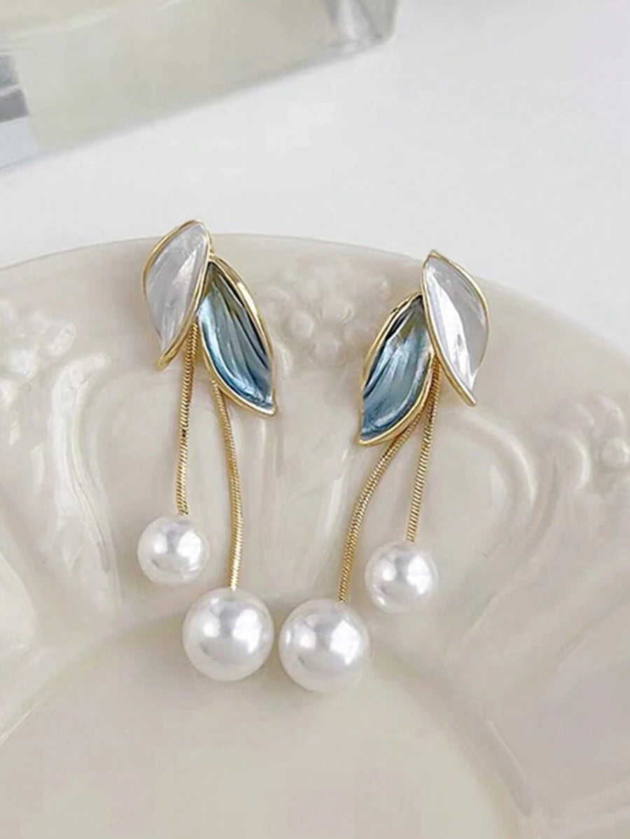 Leaf & Faux Pearl Decor Earring Jackets