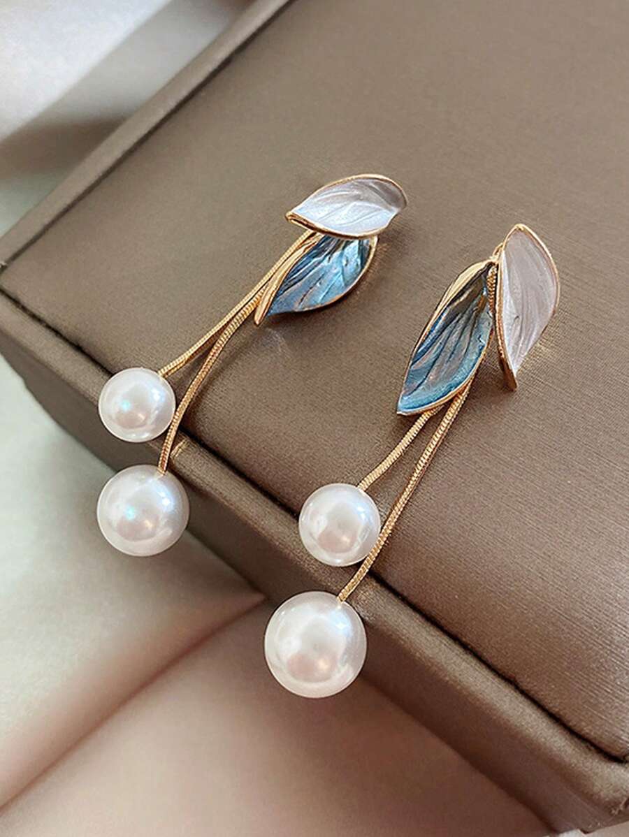 Leaf & Faux Pearl Decor Earring Jackets