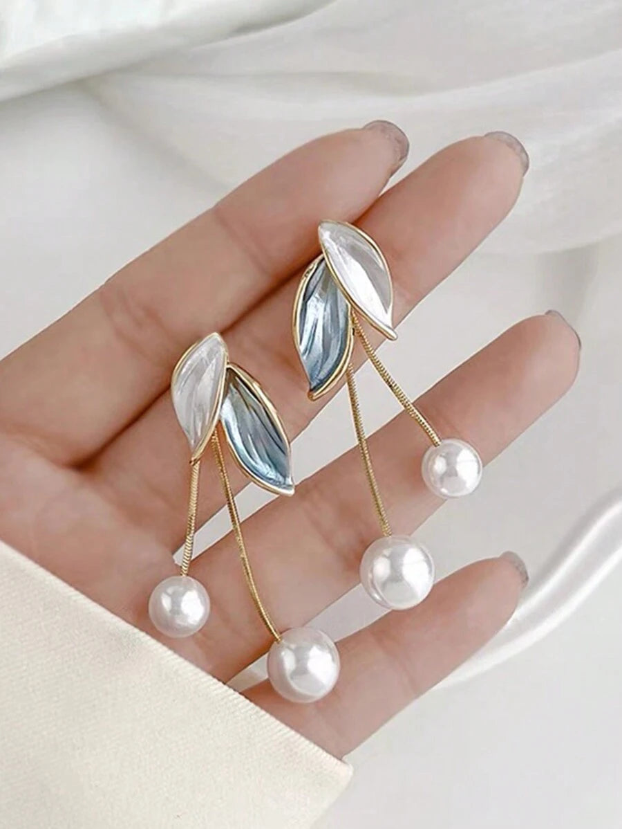 Leaf & Faux Pearl Decor Earring Jackets