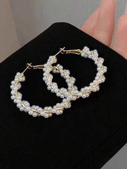 Faux Pearl Hoop Earrings