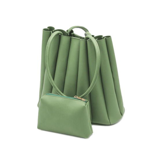 Shoulder Bag - Pleated Tote-Green