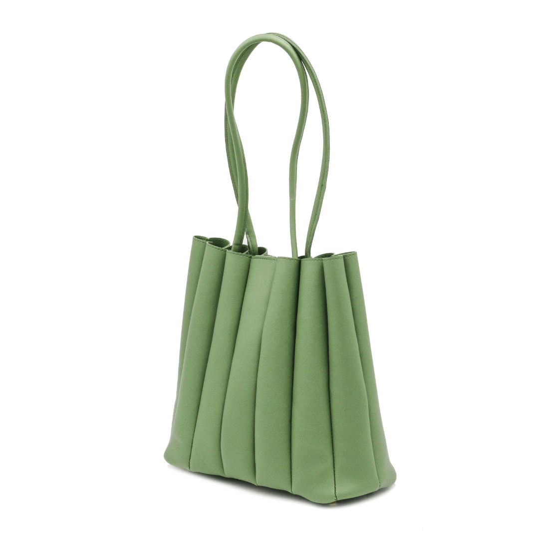 Shoulder Bag - Pleated Tote-Green