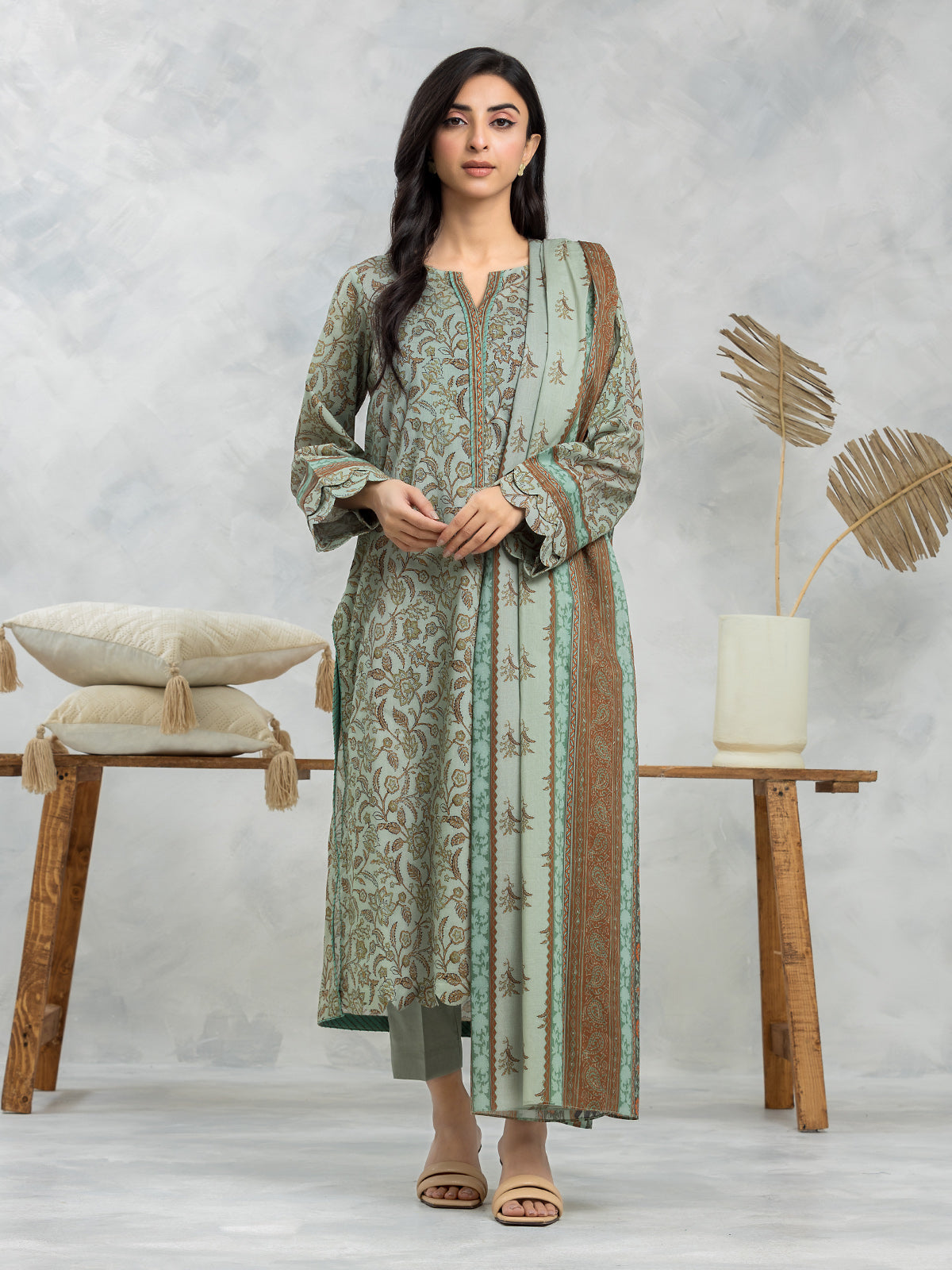 Green Printed Lawn 3 Piece