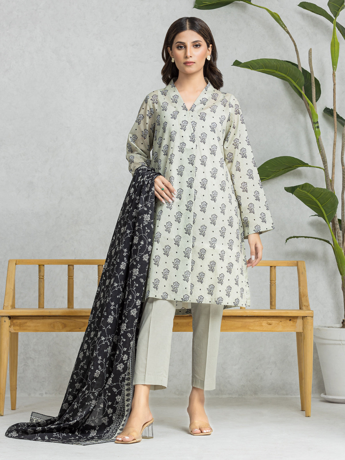 Light Sage Printed Lawn 3 Piece