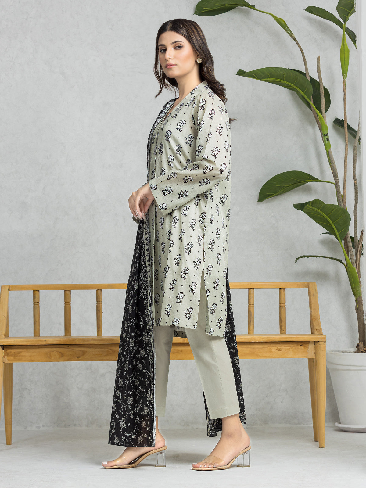 Light Sage Printed Lawn 3 Piece