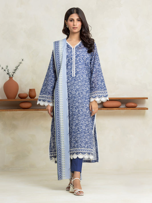 Blue & White Printed Lawn 3 Piece