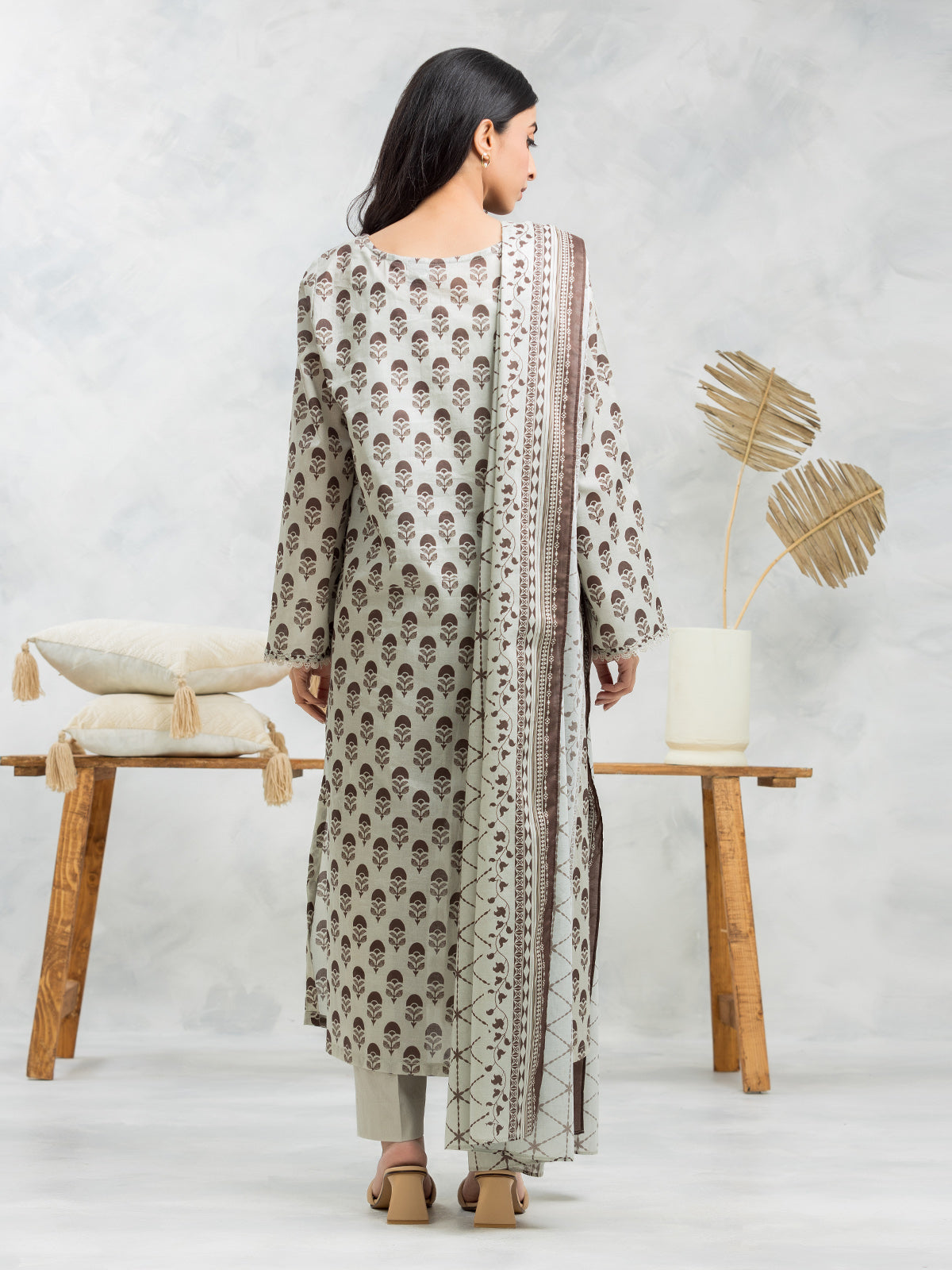 Light Beige Printed Lawn 3 Piece