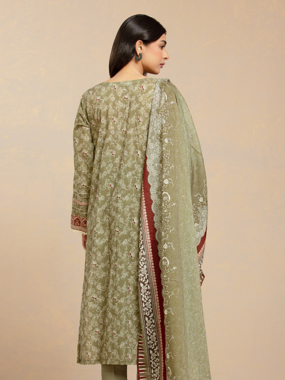 Olive Printed Lawn 3 Piece