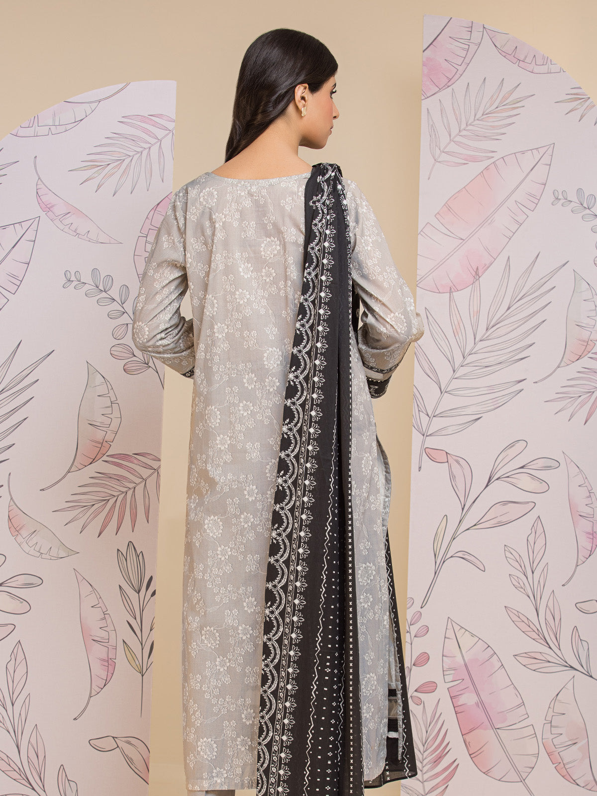 Grey Printed Lawn 3 Piece