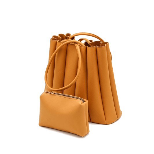 Shoulder Bag - Pleated Tote-Mustard