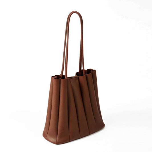 Shoulder Bag - Pleated Tote-Brown