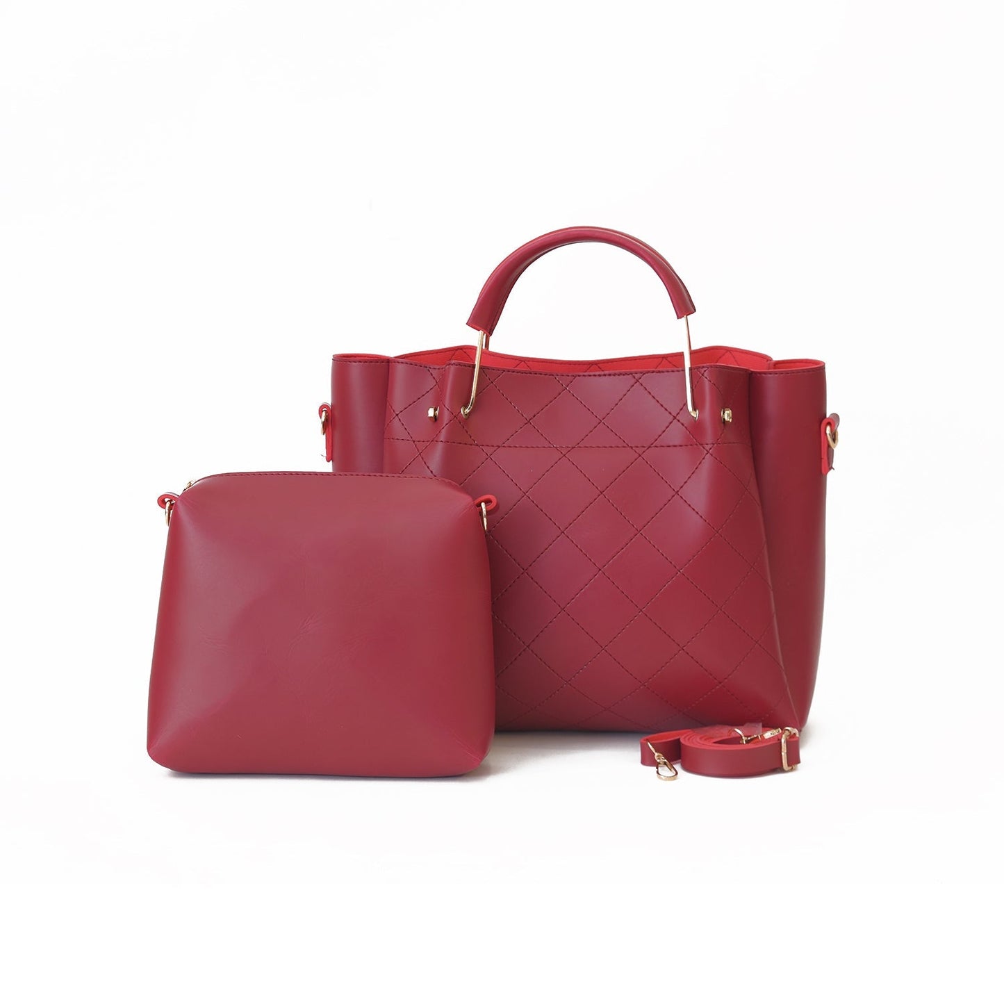 2Pcs Shoulder Bag - Faux Leather - Maroon