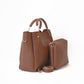 2Pcs Shoulder Bag - Faux Leather - Brown