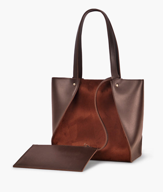 Dark brown suede shopping tote bag - Brown