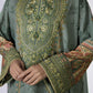 3 Piece - Embroidered Silk Suit - Green