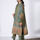 3 Piece - Embroidered Silk Suit - Green