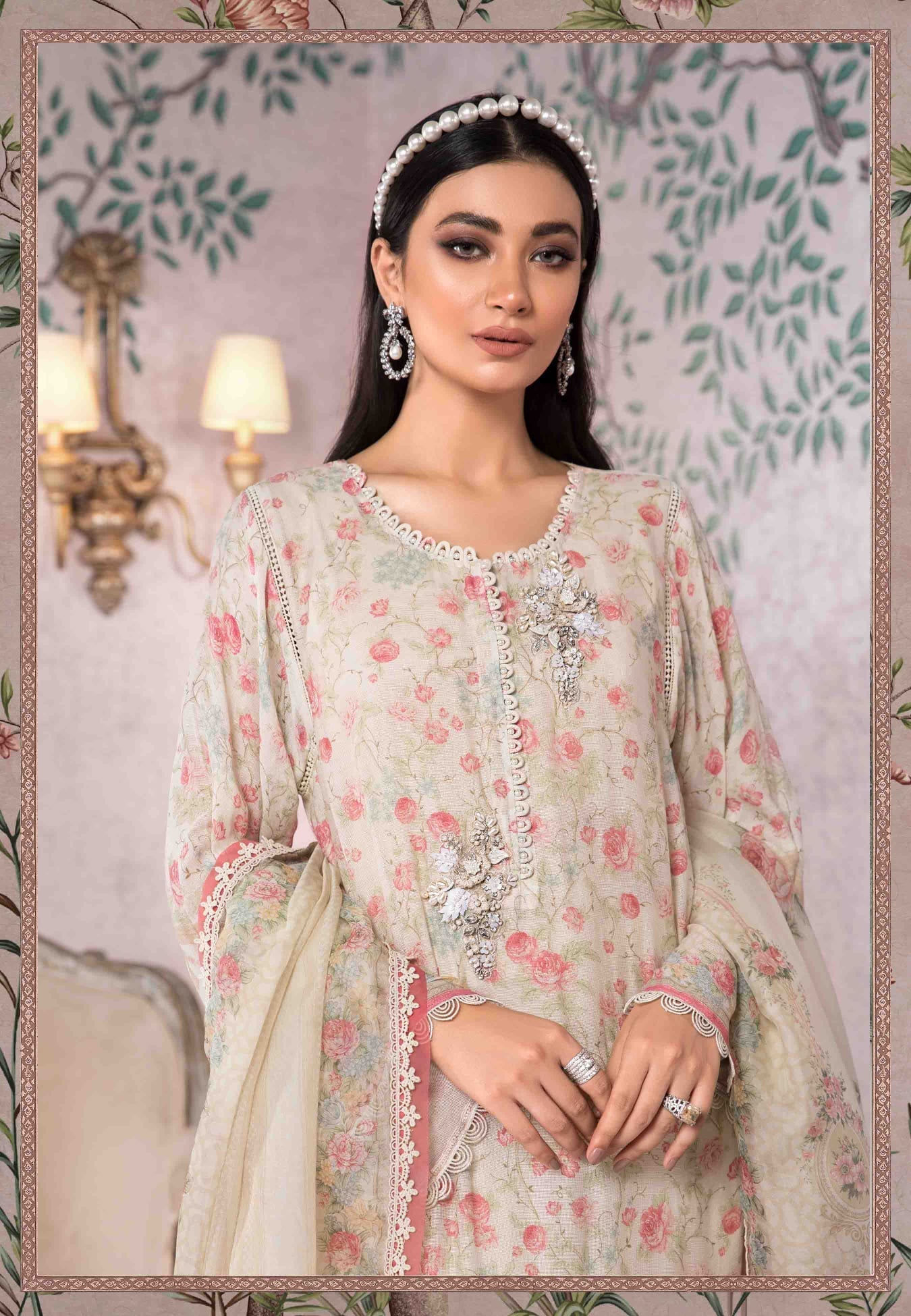 Design 8 Cream & Pink Gardenia - Heer Rang