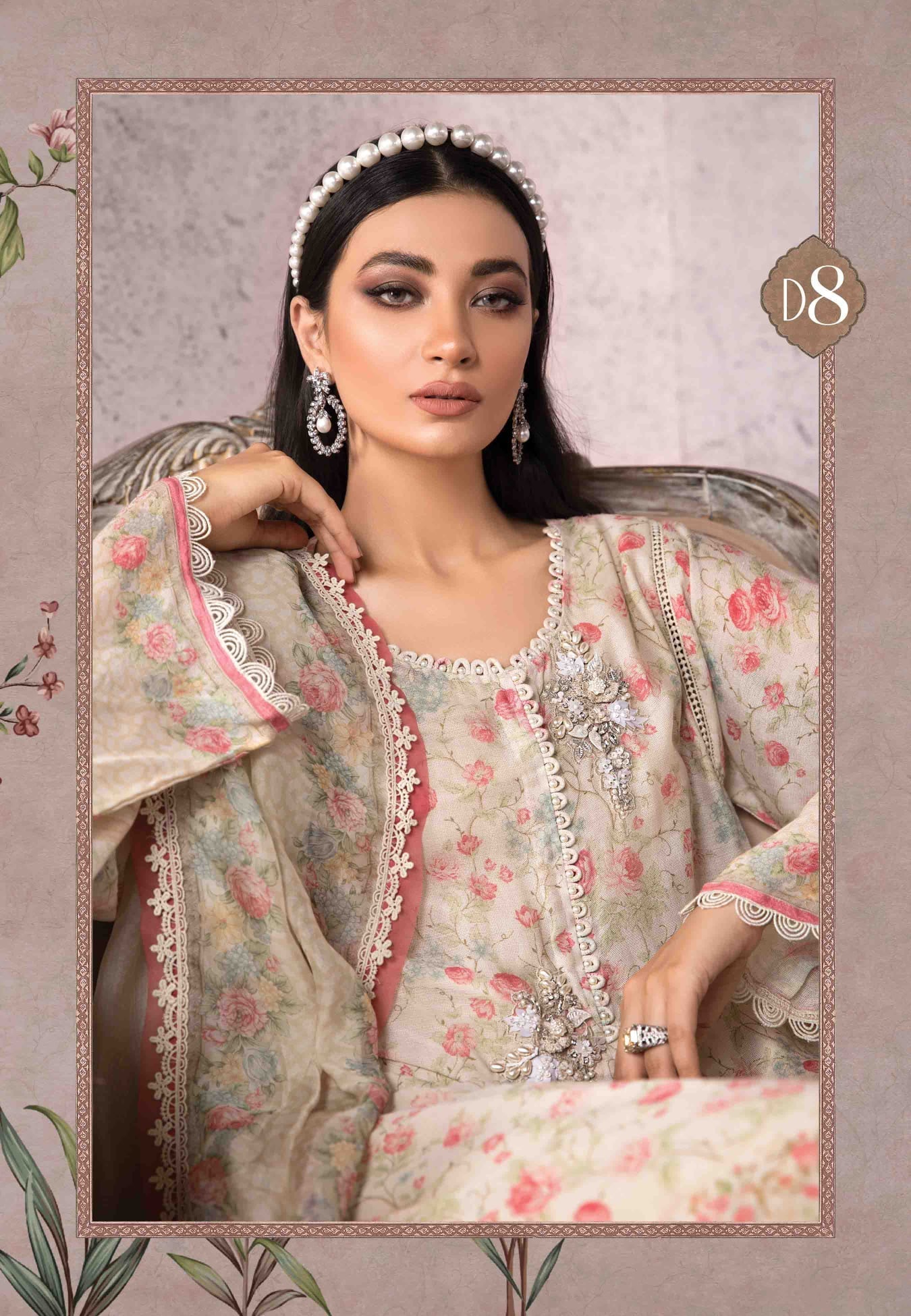 Design 8 Cream & Pink Gardenia - Heer Rang