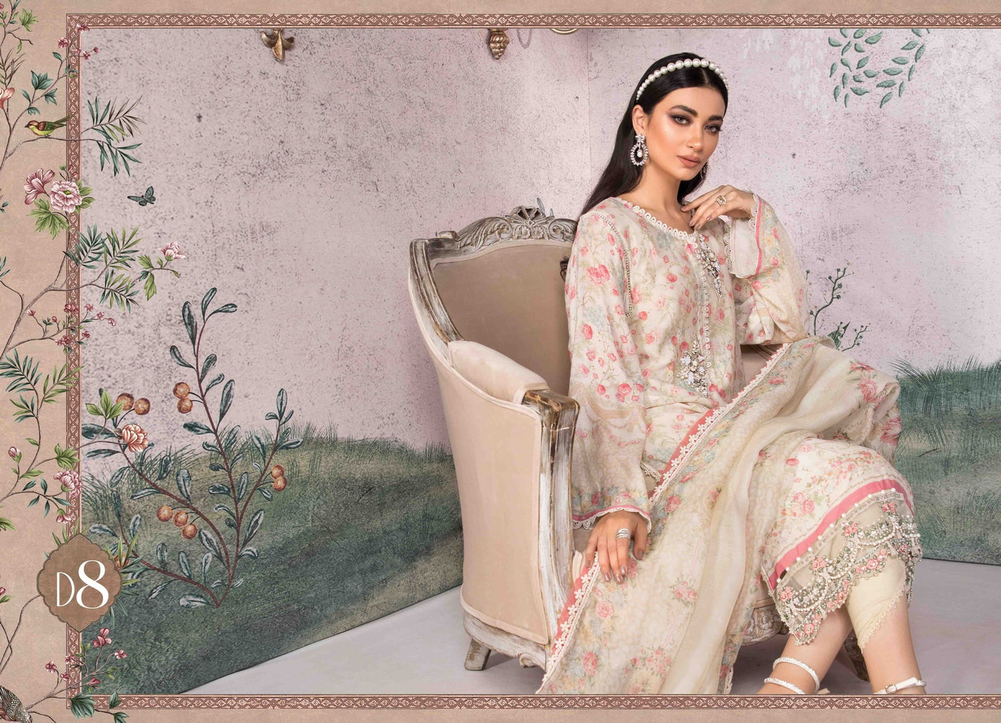 Design 8 Cream & Pink Gardenia - Heer Rang